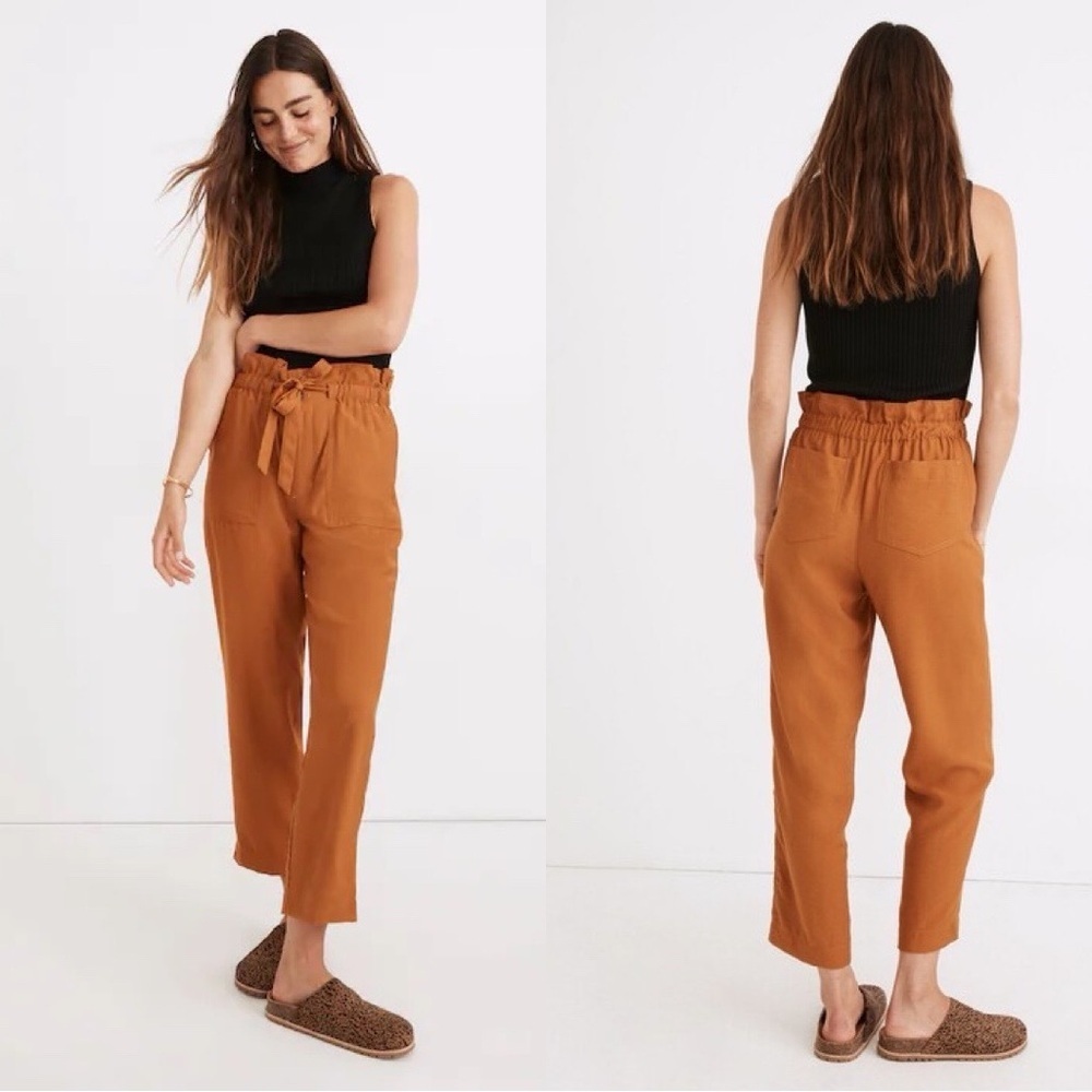 MADEWELL Dunaway High Rise Paperbag Flowy Belted Pants in Copper Penny Sz XS